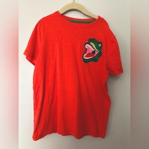 Boden Superstitch Embroidered T-Rex Orange Shirt, Dinosaur, size 9-10y